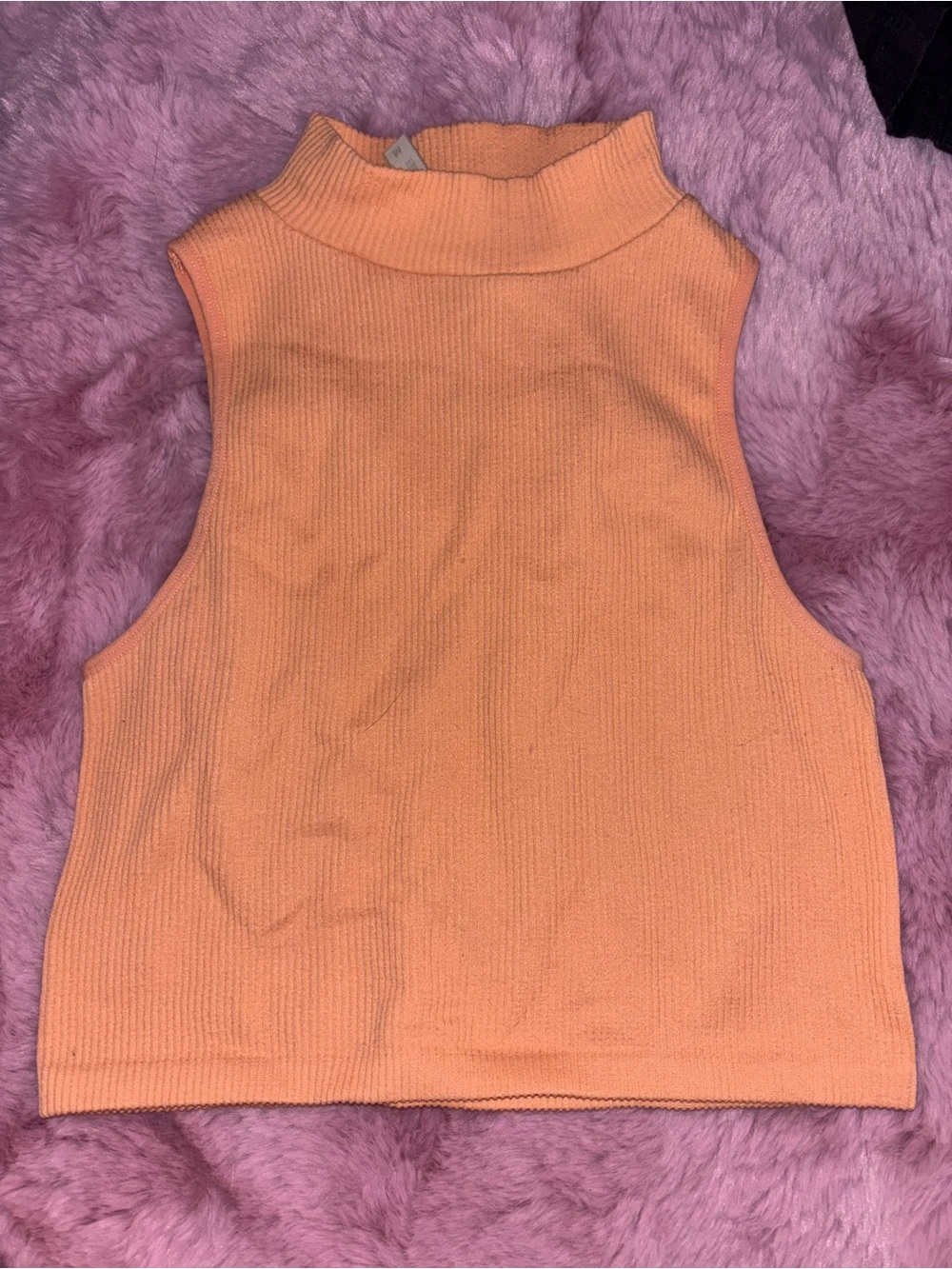 orange ribbed mock neck tank top